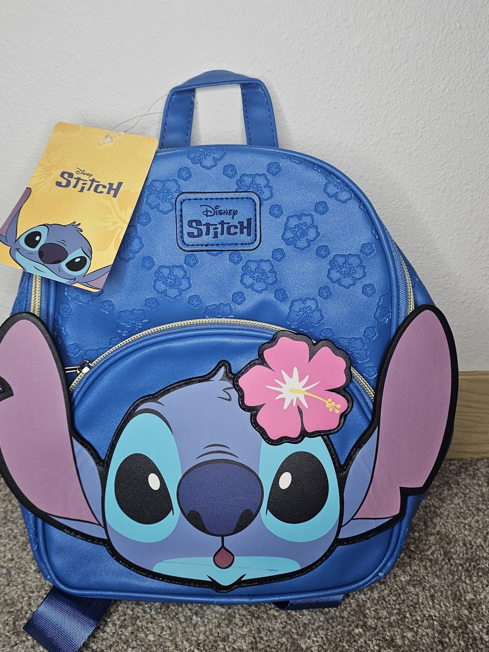 Disney Stitch Blue Kids Mini Backpack with Pink Hibiscus